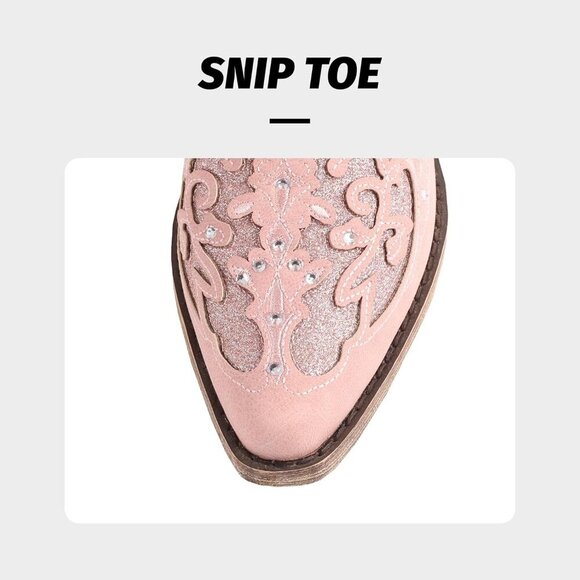 Pink Women Sparkly Rhinestone Wedding Boots Trendy Vintage Tall Glitter Boot - Picture 3 of 7